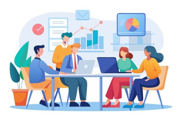Business Meeting in Conference Room Illustration Pack