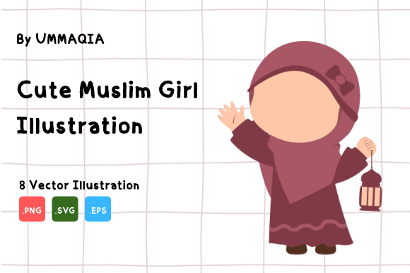 Cute Muslim Girl Vector Illustration