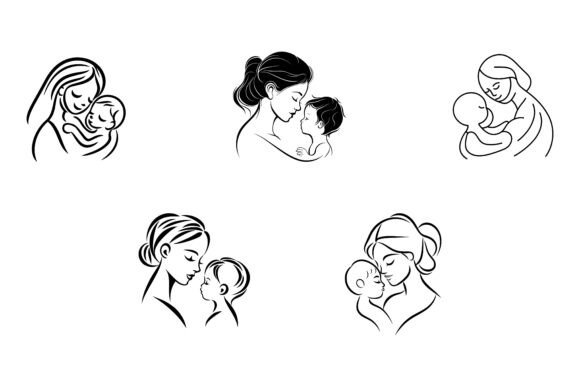 Evaluating the Mother Holding Her Baby AI EPS Illustration for Your Creative Projects