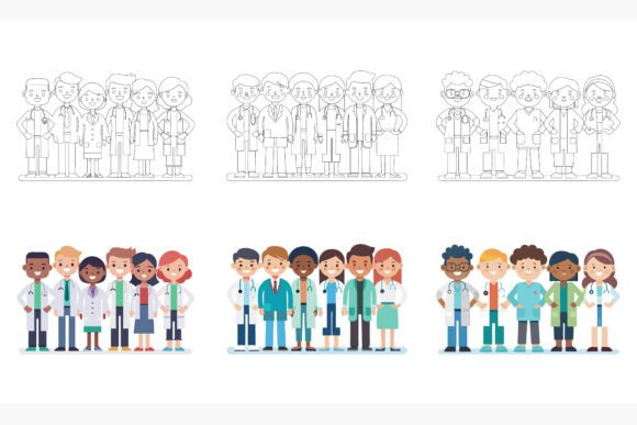 Multiethnic Doctor Team: Professional Medical Illustrations