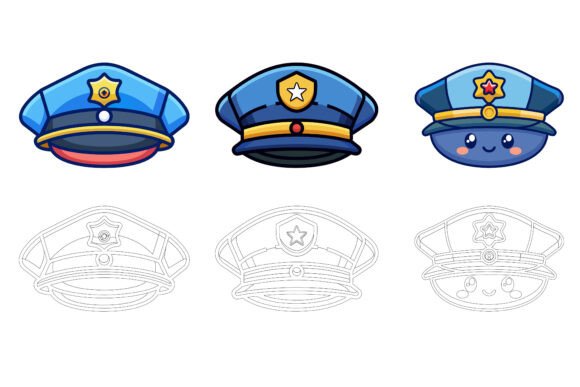 Police Cap with Shadow: Editable Vector Illustration Set