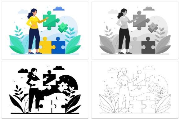 Teamwork Business People Putting Together: AI EPS Illustration Sets for Modern Visual Communication