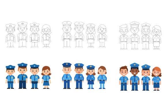Understanding the Impact of Male and Female Police Officers Team Station Illustrations in Visual Communication