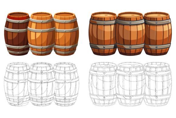 Wooden Oak Keg with Wine, Beer Isolated: Real-World Uses for a Timeless Illustration